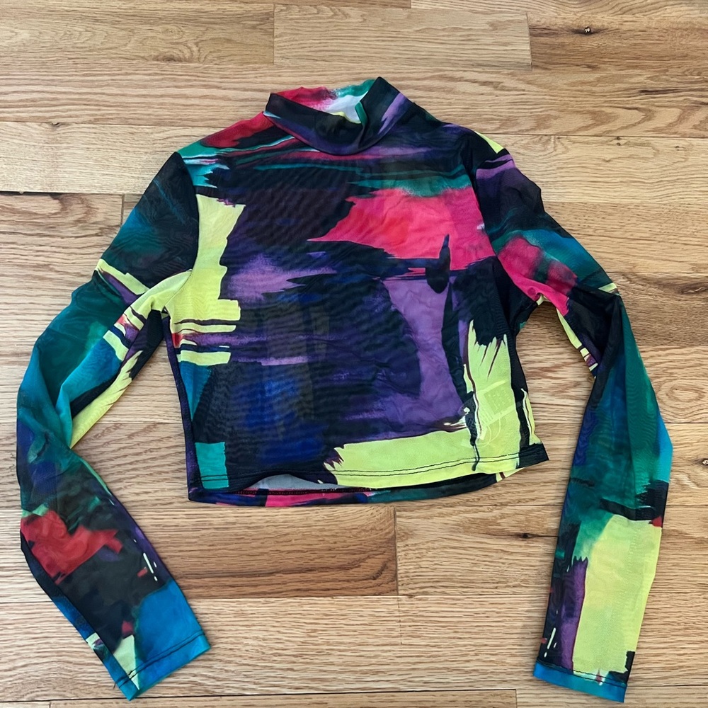 Multicolor Cropped Sheer Women's Top Size S